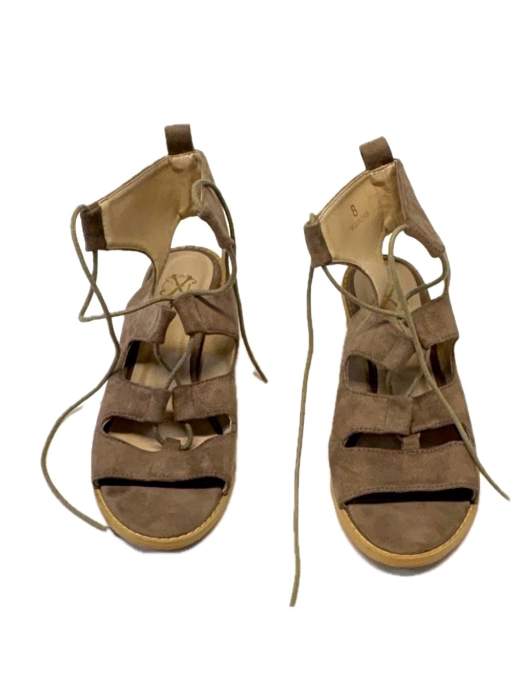 Christian Lacroix Vintage Taupe Suede Lace Up Block Heel Sandals 8